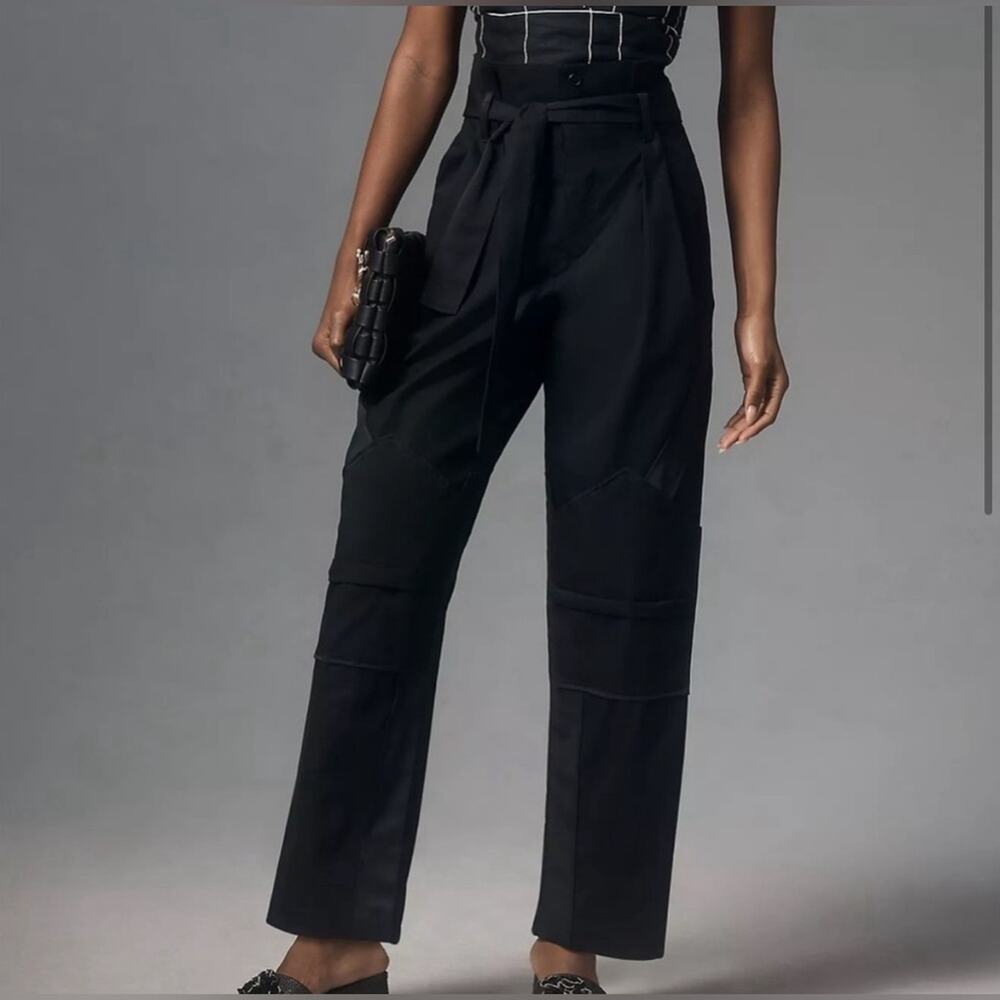 Anthropologie Black High-Waist Paperbag Trousers